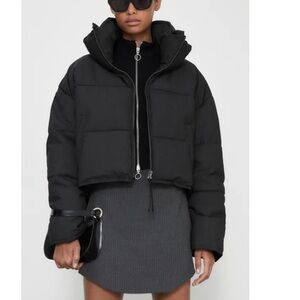 NEW Zara Contrasting High Neck Double Collar Puffer in Grey Size XS